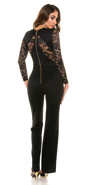 long sleeve overall with lace Black